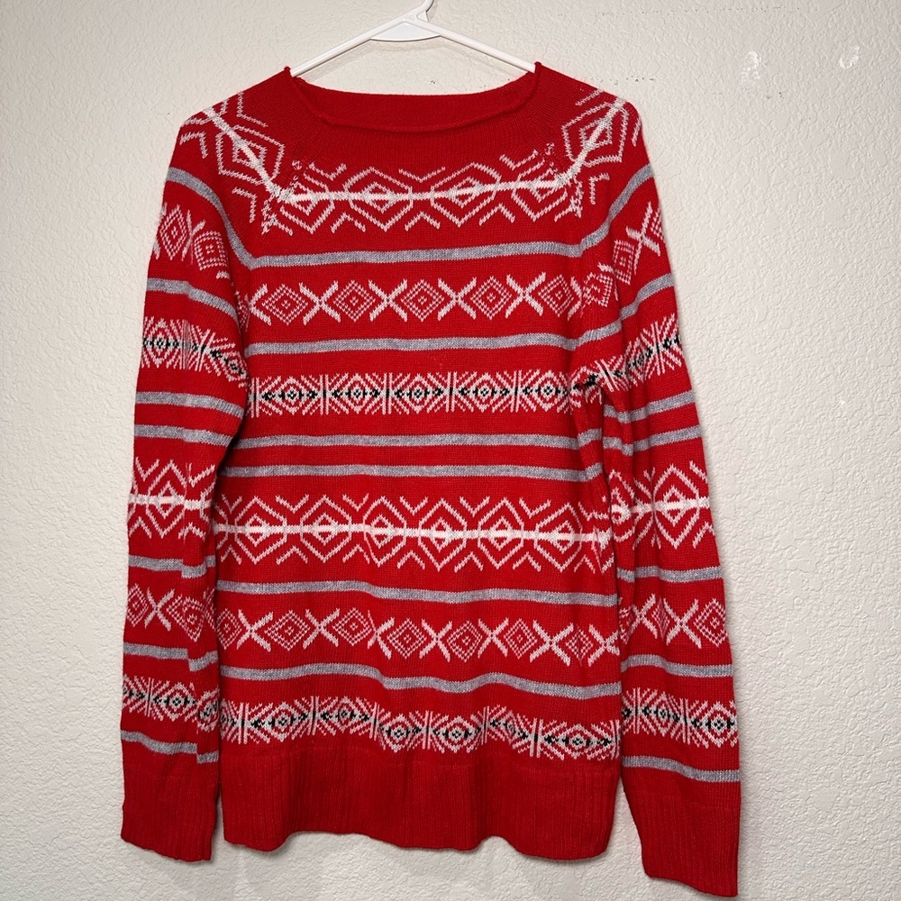 Studio Works Rabbit Hair Blend Red and White Patterned Women's Sweater Medium